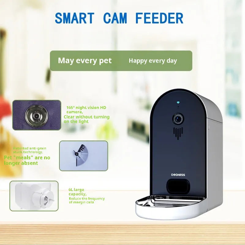 Smart pet feeder with automatic feeding and remote monitoring in Barbie pink ivory white colour