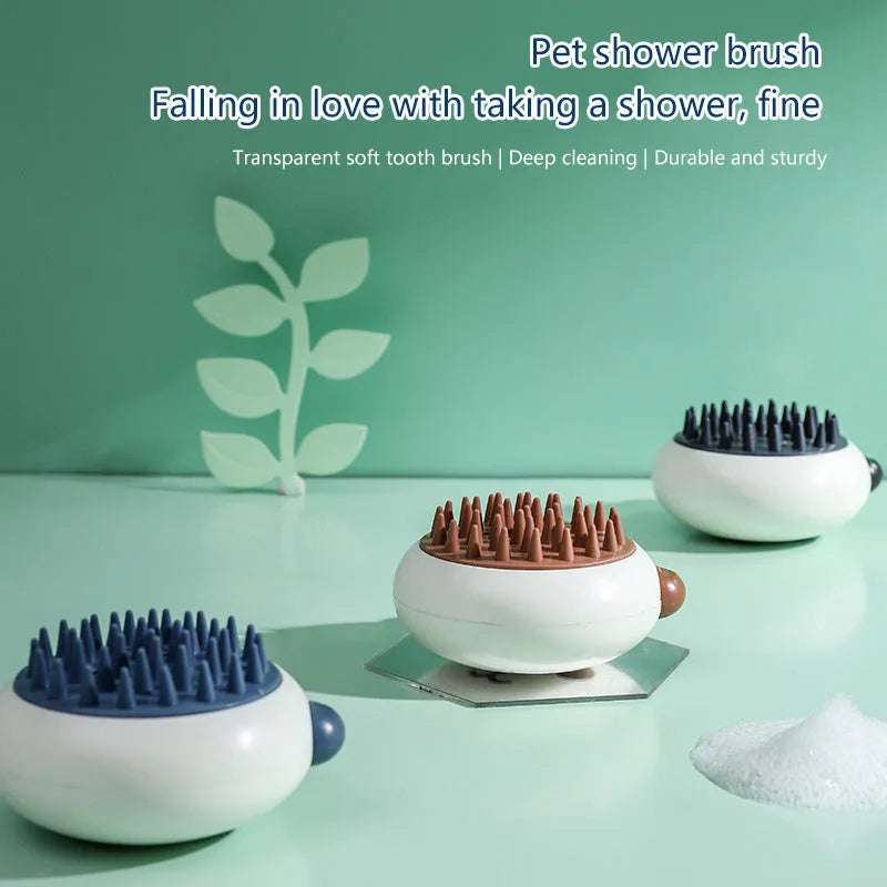 Panda-shaped silicone pet shower brush with soft bristles for bathing cats and dogs