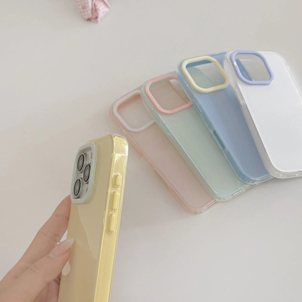 Simple blue jelly shell TPU phone case on an iPhone, showing all-inclusive design.