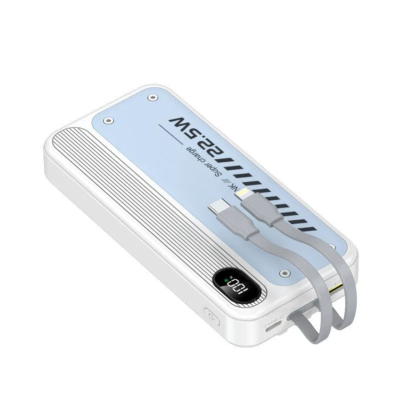225W fast charge portable power bank with cable multi-USB output black plastic shell 146x69x29mm