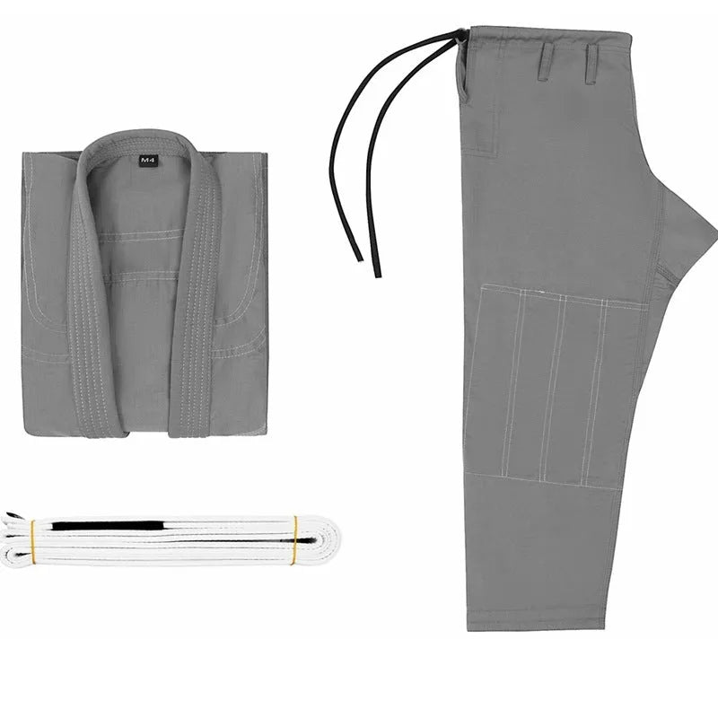 Thin cotton blend Brazilian Jiu-Jitsu gi set showing jacket and trousers in one of five colour options.