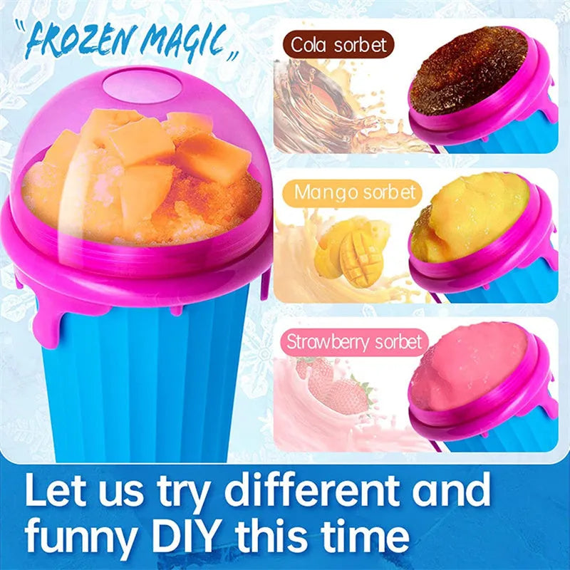 Blue 500ml slushy maker cup for homemade quick-frozen smoothies and ice cream.