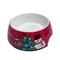 Red Christmas-themed stainless steel double-layer pet bowl for dogs and cats