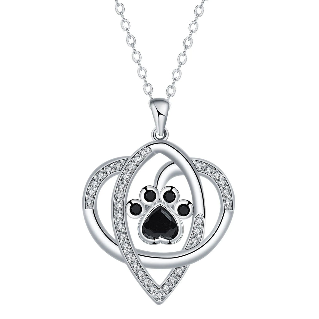 Copper pendant necklace with dog paw and cat footprints on cross chain for women