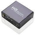 Black HDMI to DVI converter with coaxial audio output port, 1.5m cable, and power supply unit.