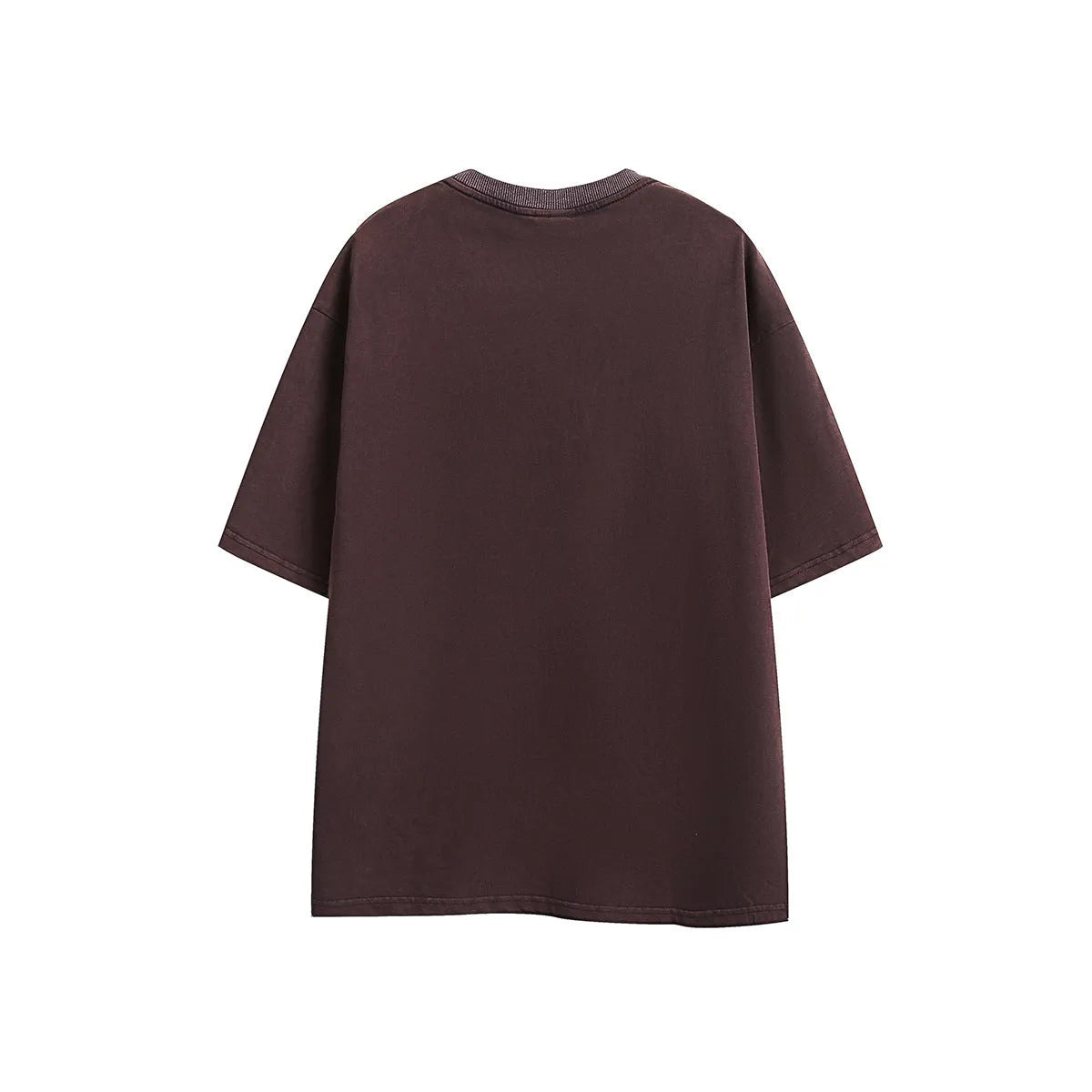 Black and purple loose-fit cotton T-shirt with embroidered design on the front.