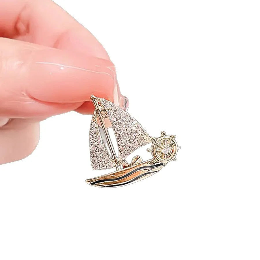 Women's alloy sailboat brooch pin in No 398 sailboat colour, anti-exposure adjustable design