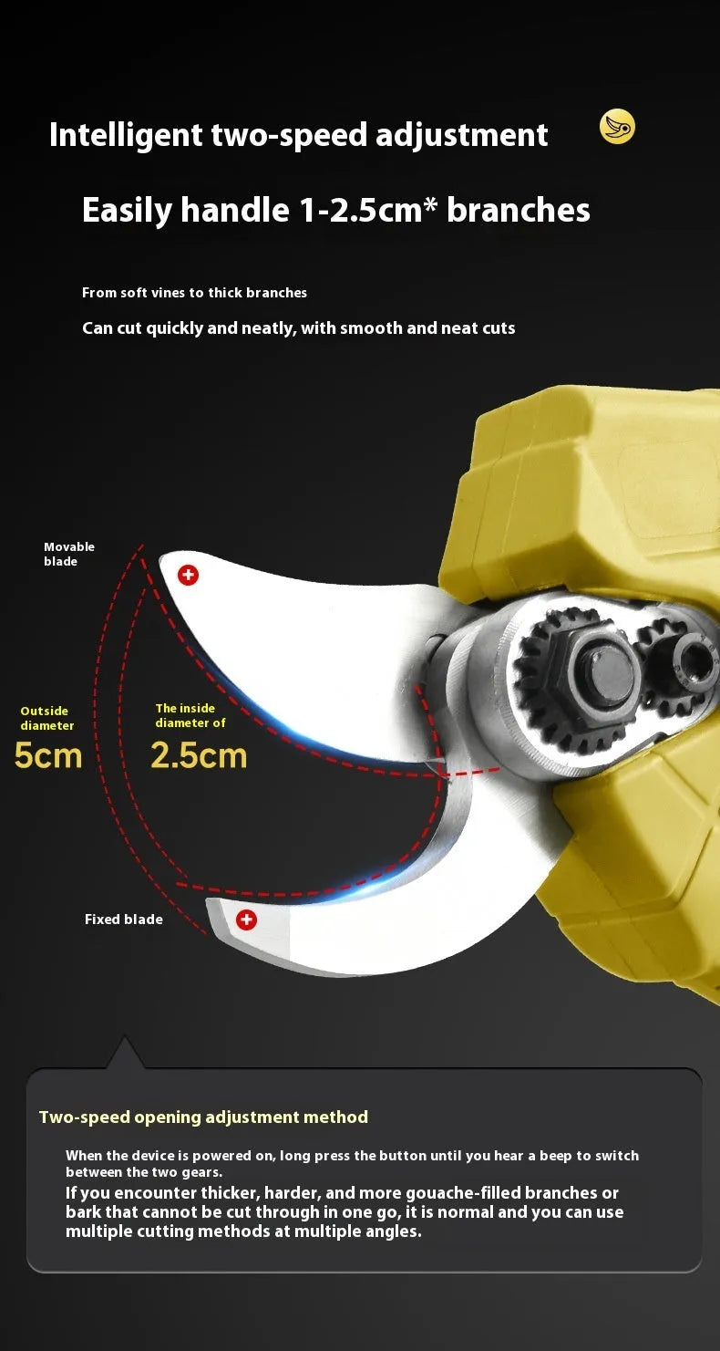Electric pruning knife with lithium battery and brushless motor for wireless branch cutting