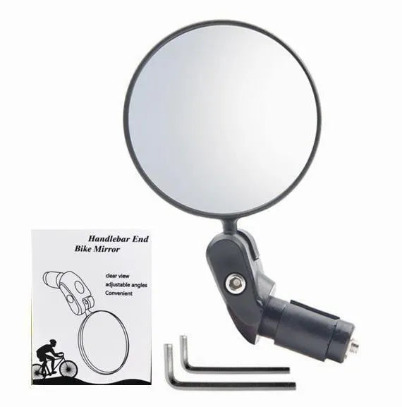 Black ABS convex rearview mirror showing 7cm diameter reflector and adjustable stem.