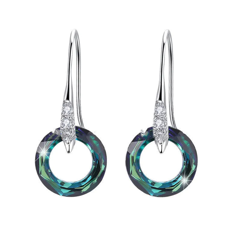 Austrian crystal S925 silver water drop earrings with diamond ear hook, white finish, 14mm x 32.5mm