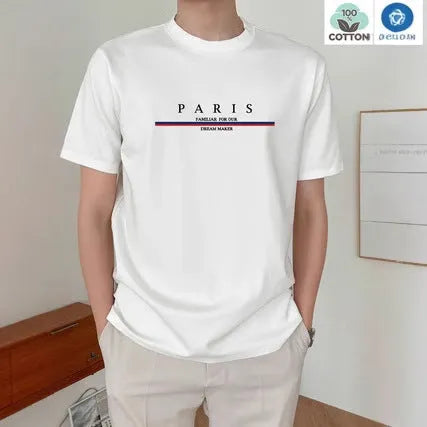 Men's heavy pure cotton short-sleeved T-shirt with letter printing in a loose casual fit