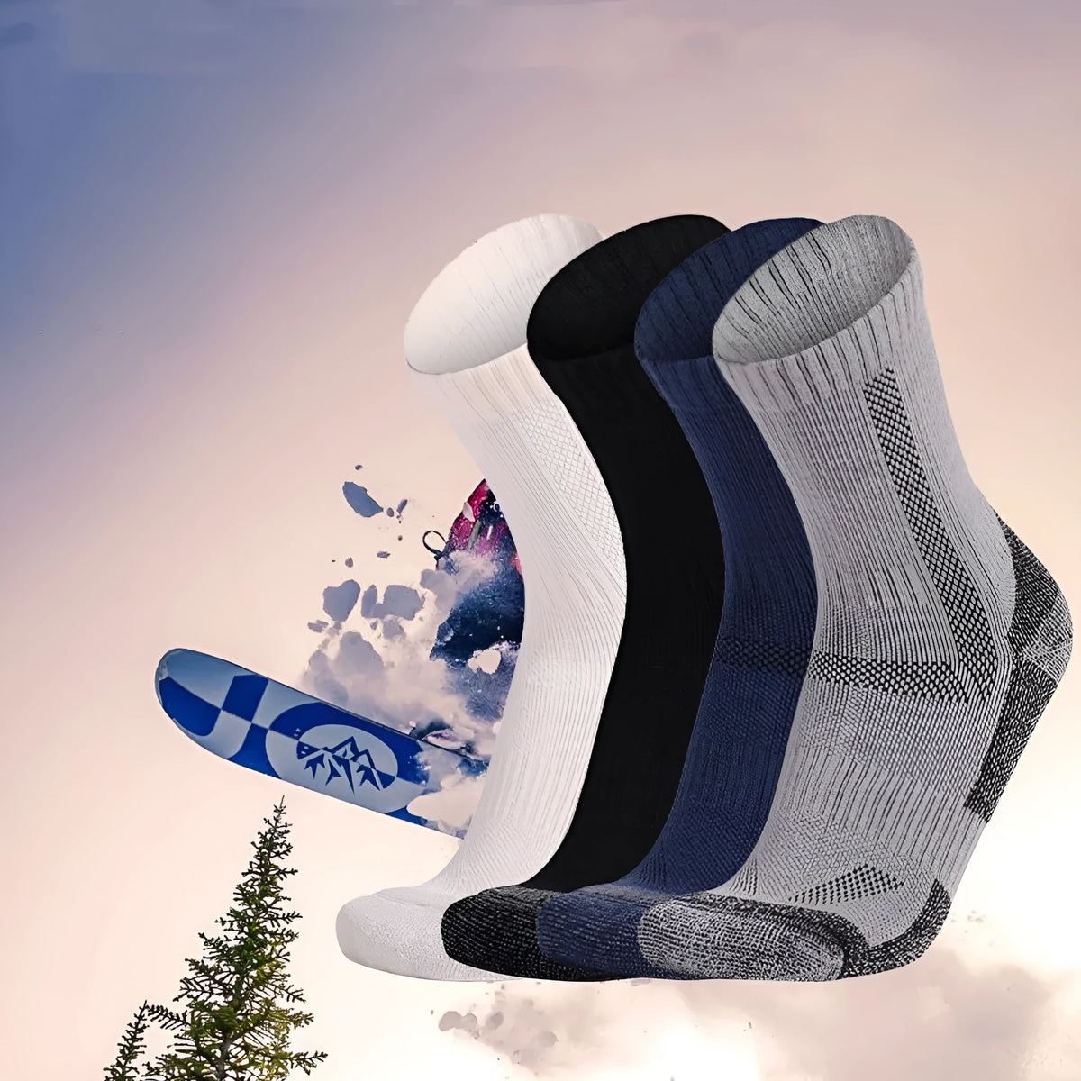 Men's thick wool ski socks in black with mid-calf length for winter sports