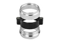 Aluminium fixed movement exhaust clamp for turbo downspouts in black, blue, and red colour options.