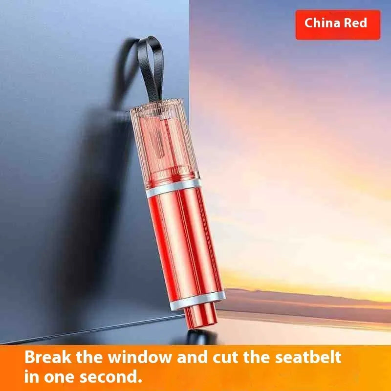 Black and red ABS car safety life hammer with integrated window breaker and seatbelt cutter