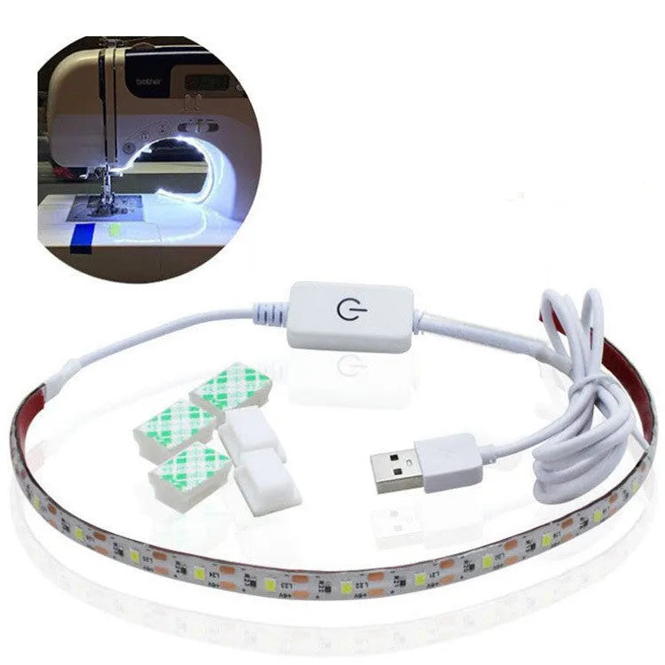 Flexible USB LED light strip with touch control showing positive white and warm white illumination options