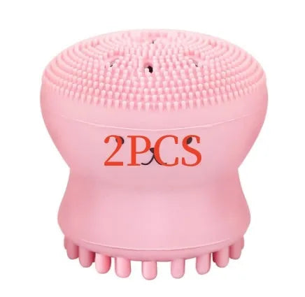Cartoon octopus silicone foaming facial cleansing brush in pink for manual massage