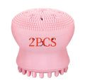 Cartoon octopus silicone foaming facial cleansing brush in pink for manual massage