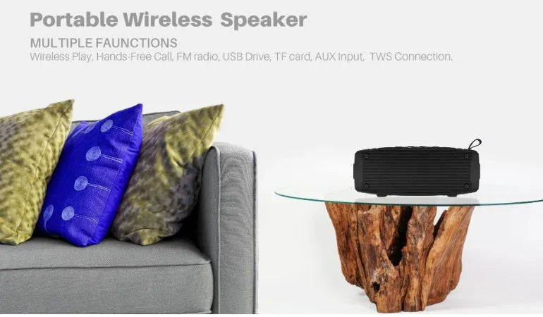 Portable wireless Bluetooth speaker with multiple colour options including black, blue, and camouflage.