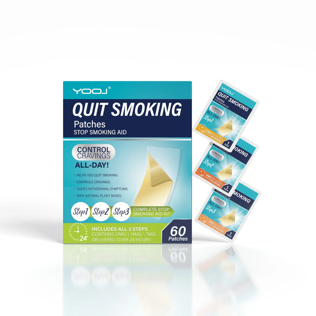 Box containing 30 plant extract nicotine cessation patches for men and women