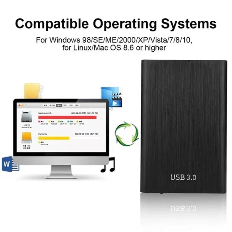 USB 3.0 external SSD with metal shell, 2.5 inch form factor, available in multiple capacities and colours