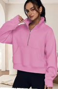 Women's loose lapel fleece-lined sweater in apricot colour with raglan sleeves