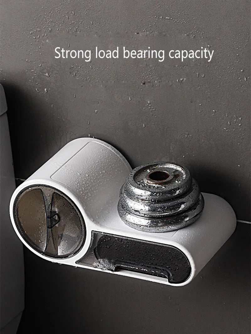 White plastic toilet roll holder with curved design for wall mounting
