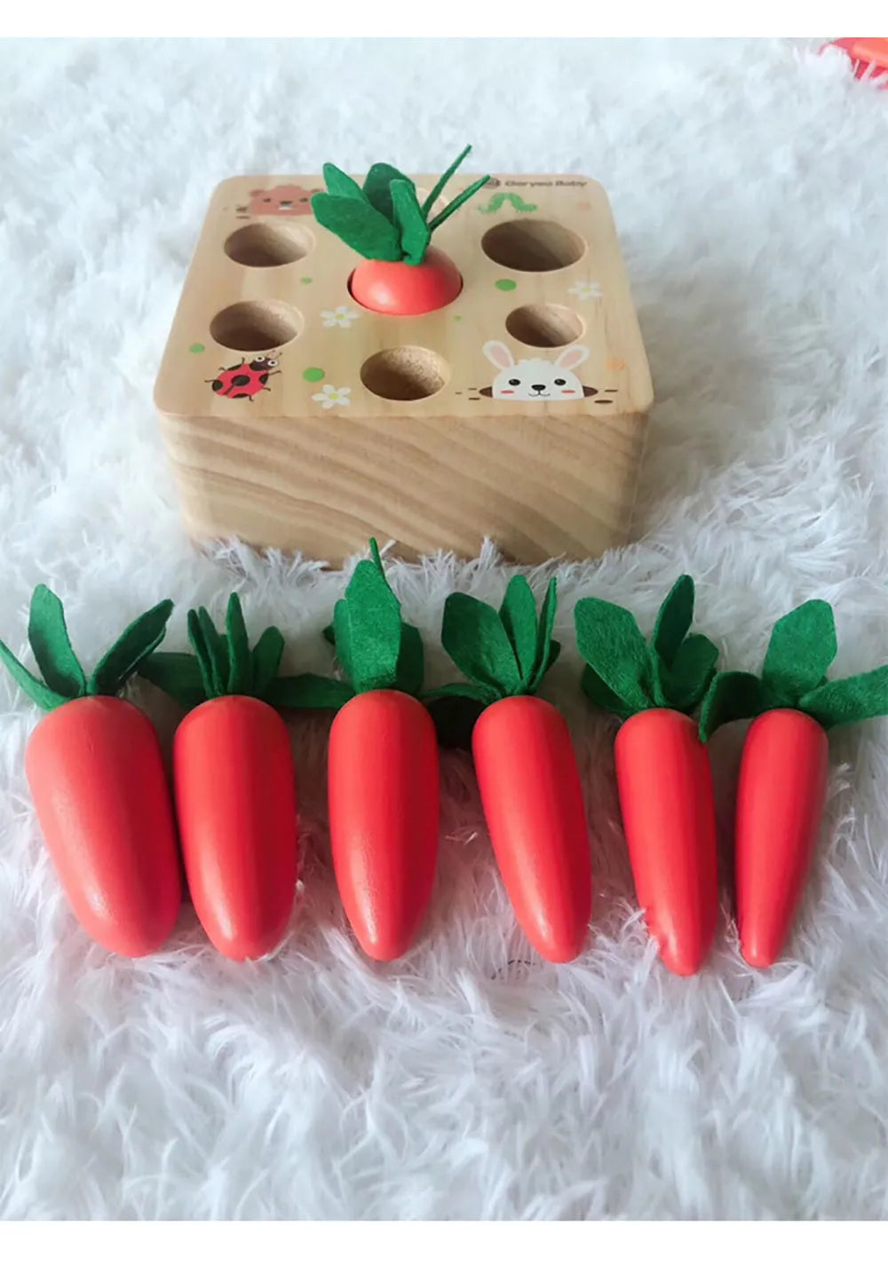 Harvest carrot themed wooden educational toys for 2-4 year olds made from pine wood with safe water paint