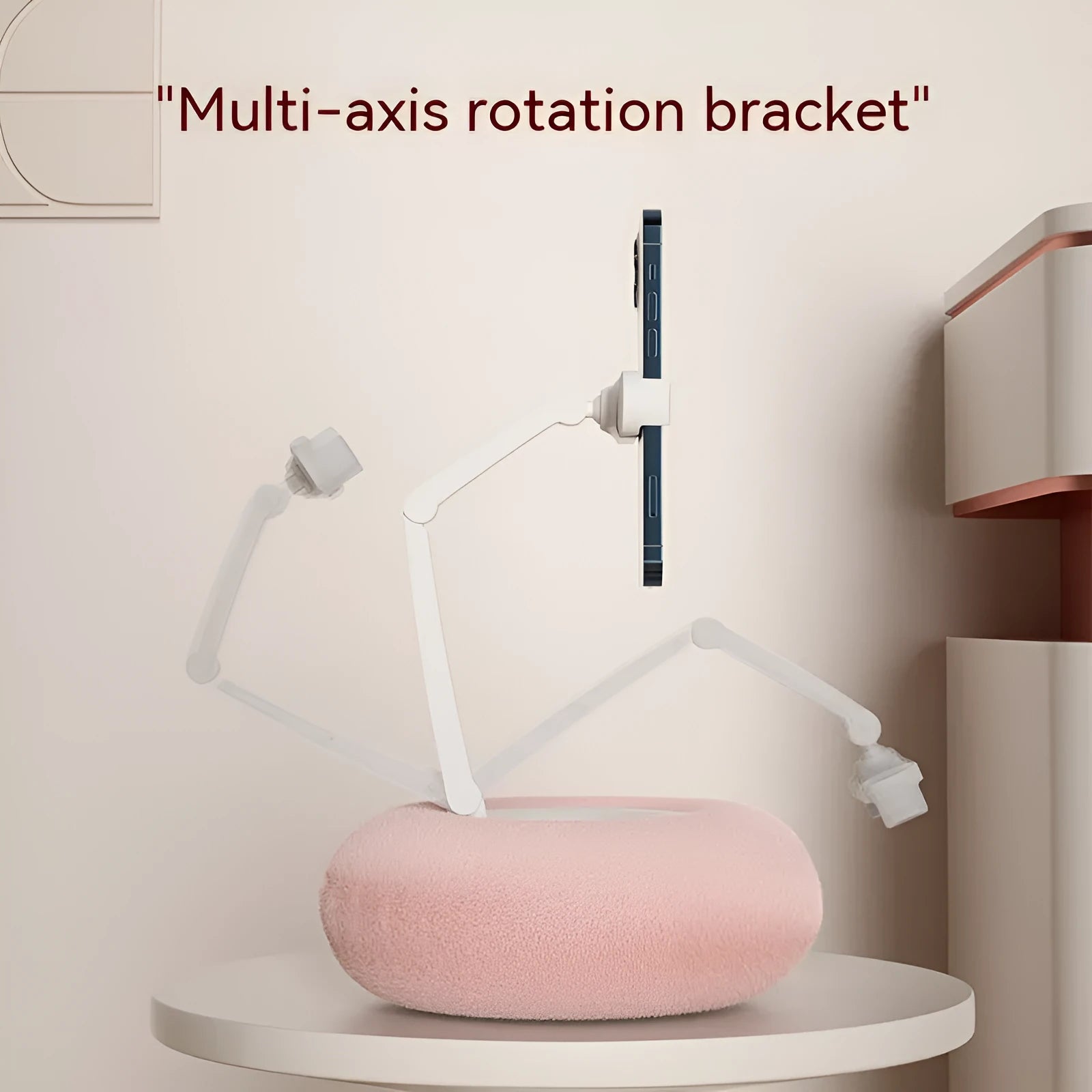 Adjustable rotating bracket holding tablet with 230mm extension rod and elastic fabric base