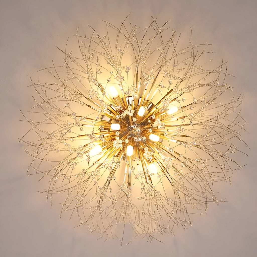 Dandelion crystal ceiling lamp wrought iron chrome 40cm round shade ceiling mounted