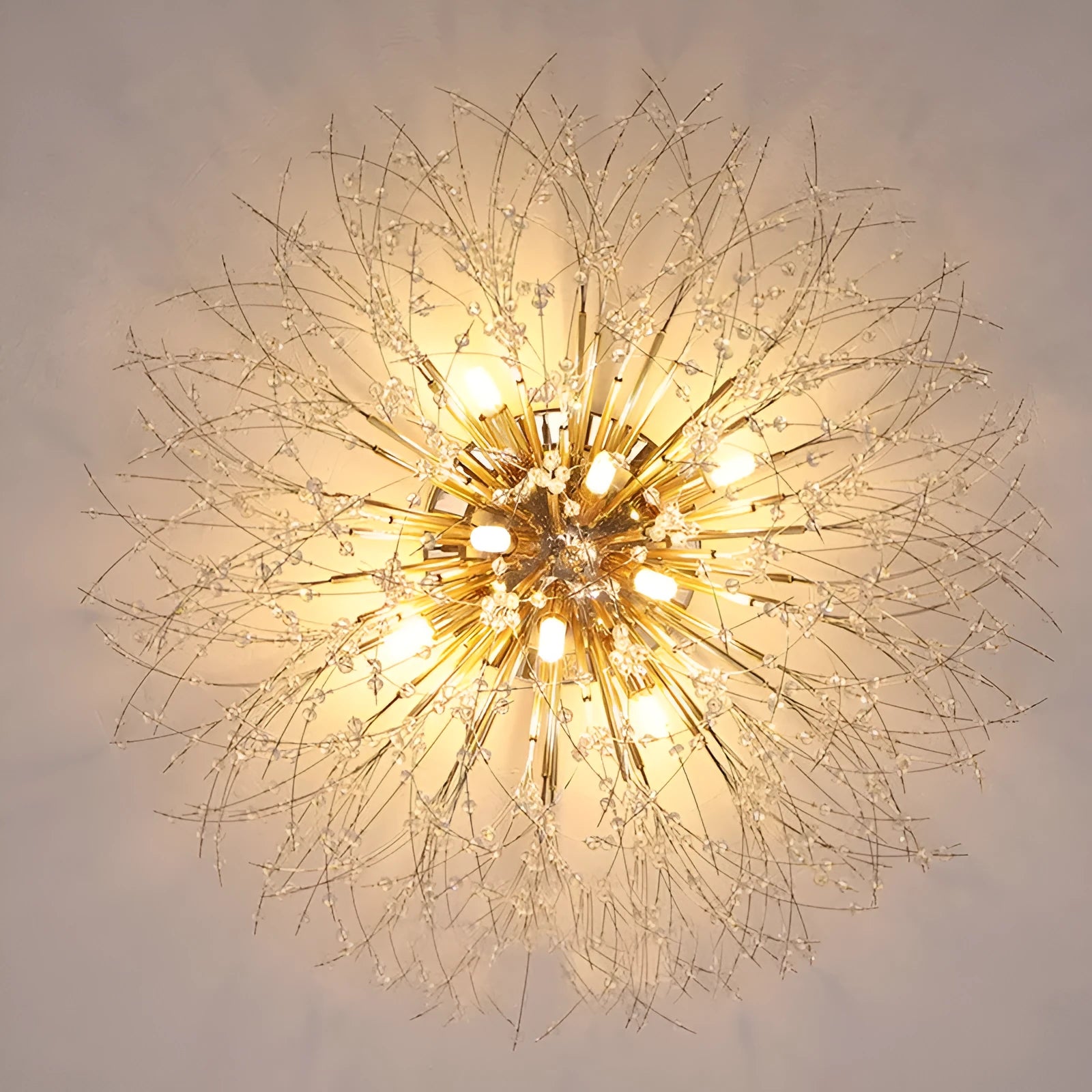 Dandelion crystal ceiling lamp wrought iron chrome 40cm round shade ceiling mounted