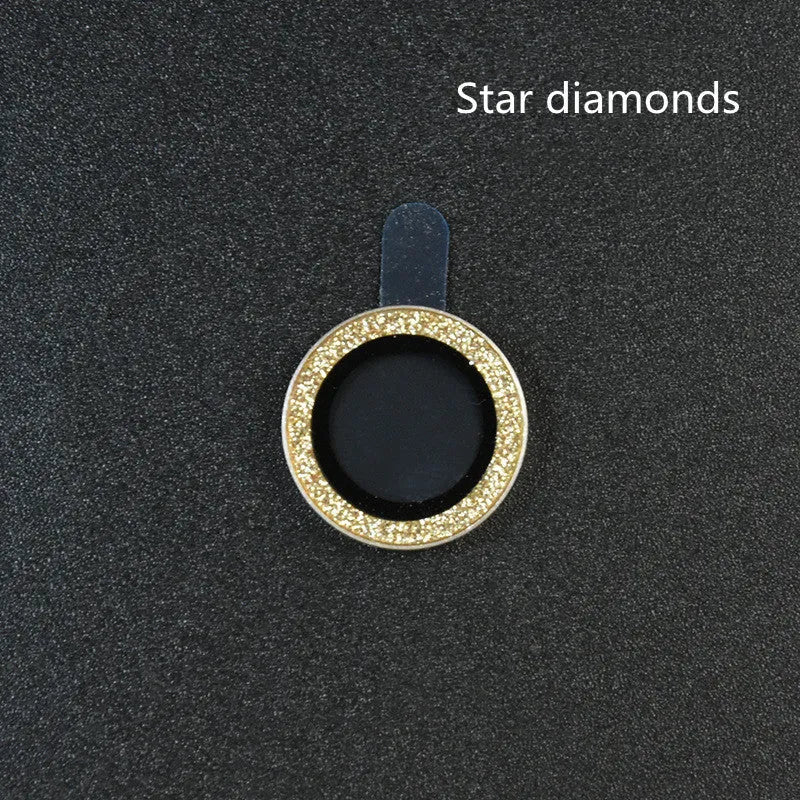 Close-up of a diamond lens protective film with aluminium ring for iPhone 12 Pro Max in silver.
