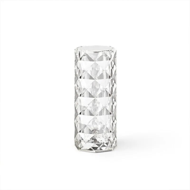 LED crystal rose diamond table lamp with PAMA acrylic construction showing three-tone lighting options