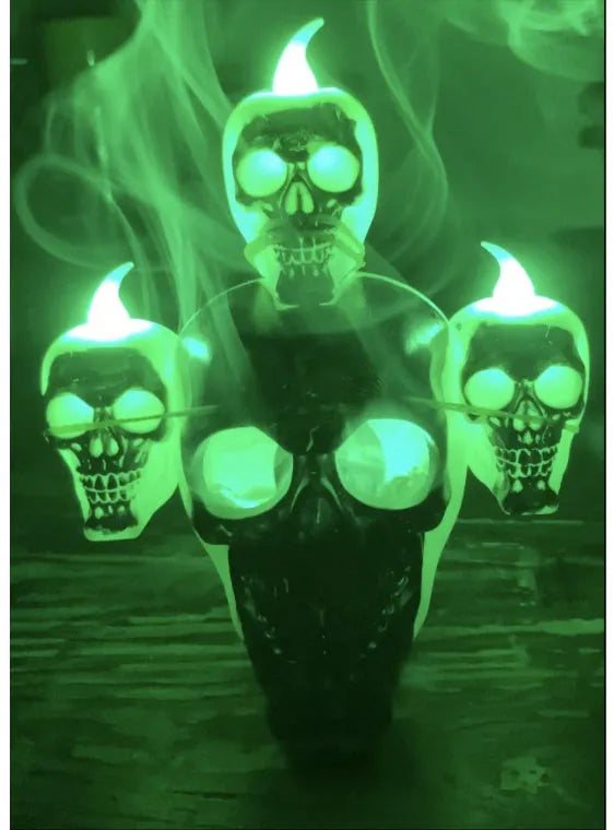 Halloween skull ornament with LED light flameless skeleton candle golden silver 14x12x9cm