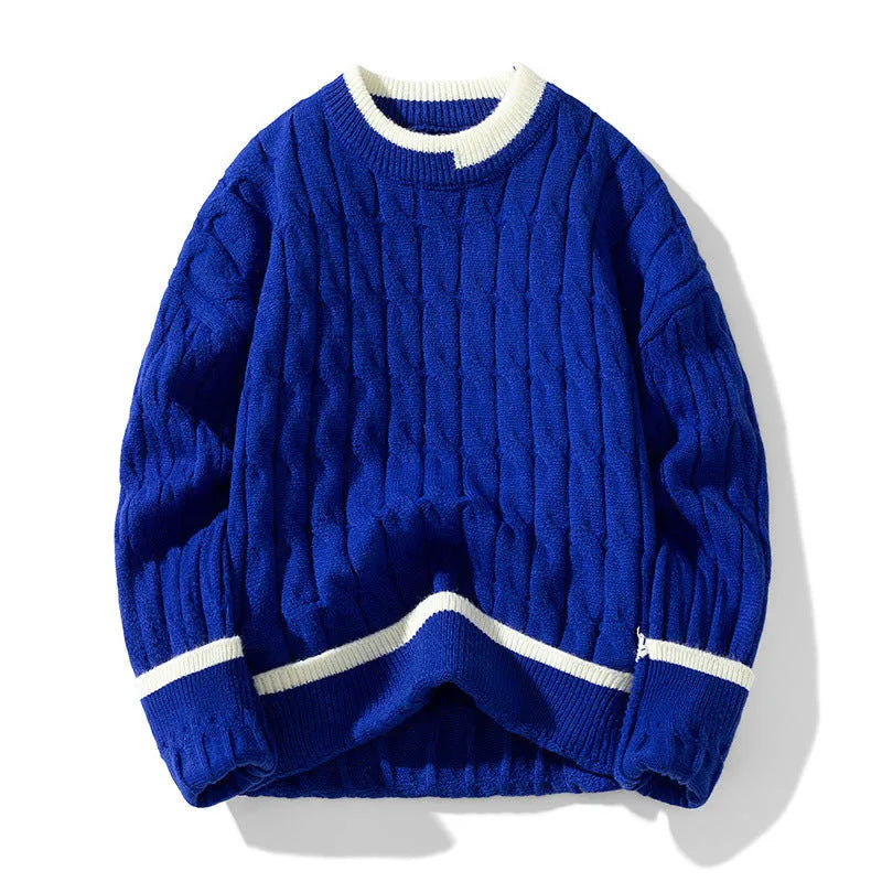 Men's loose fit modal sweater in light blue, shown as a sporty pullover with long sleeves.
