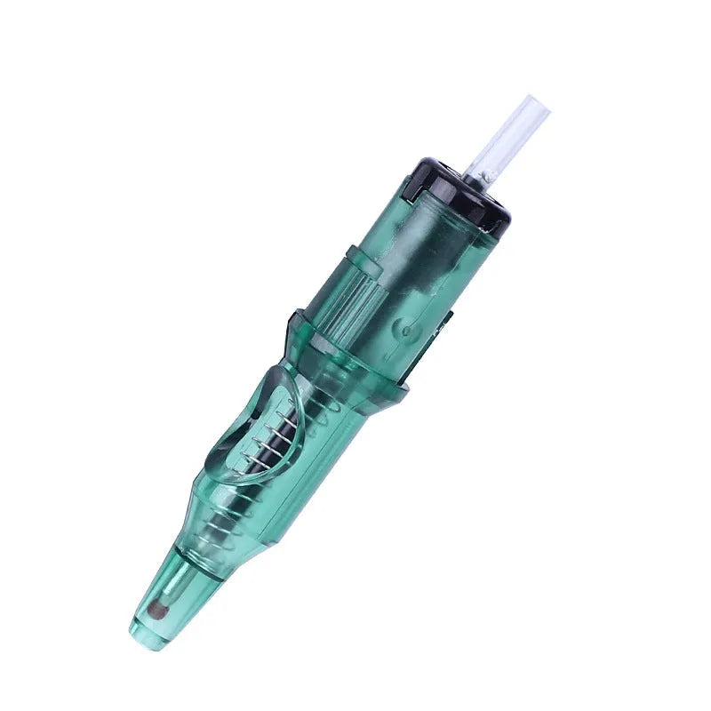 Tattoo pen tool with integrated needle point and ballpoint, shown in multiple colour options.