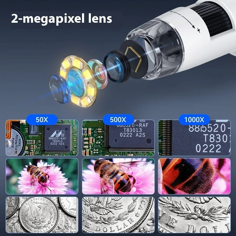 HD mobile phone repair microscope with screen showing 100x magnified view of a circuit board