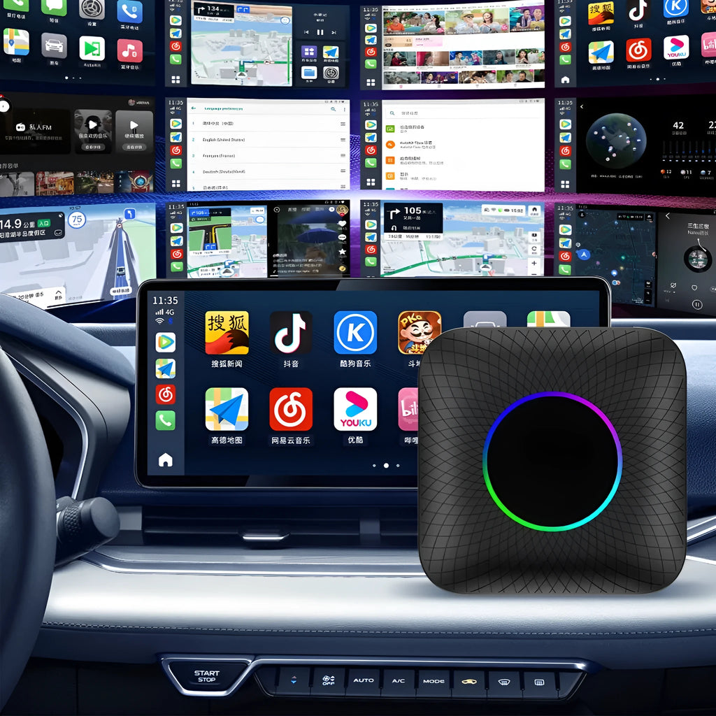 Tbox-Led wireless CarPlay adapter Android 13 system compact black box for car compatibility