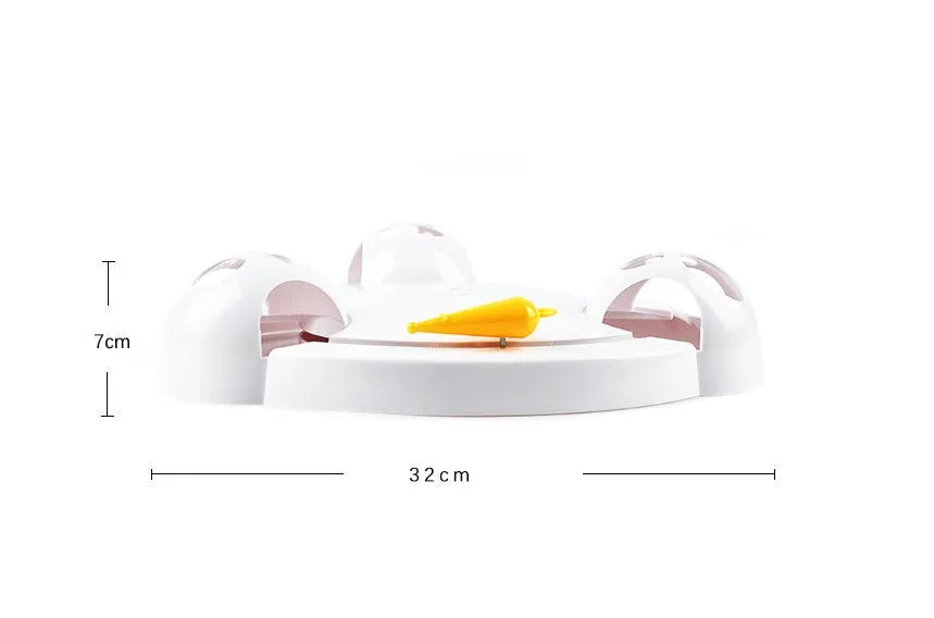 White ABS electric cat toy turntable 32cm with rotating mouse attachment
