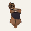 Gold handmade halter neck one-piece swimsuit with hollow-out design