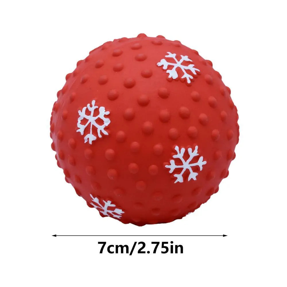 Red and green Christmas dog toy balls with snowflake patterns for small medium dogs