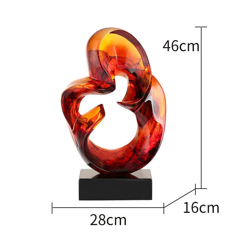 Transparent resin sculpture ornament in modern simplicity style, orange red or blue colour option