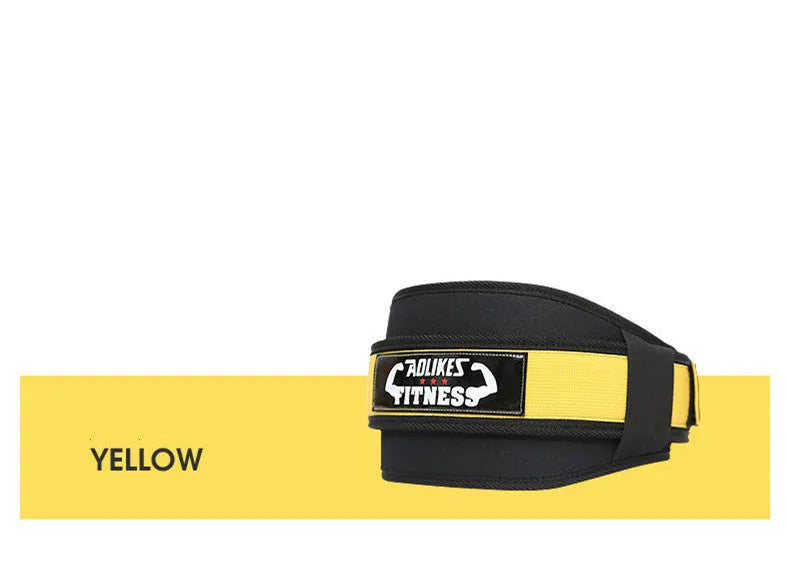Black nylon fitness weightlifting waistband shown on an adult, adjustable and designed for support.