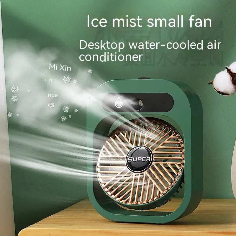 Green and white USB portable desk misting fan with humidifier function and adjustable wind direction
