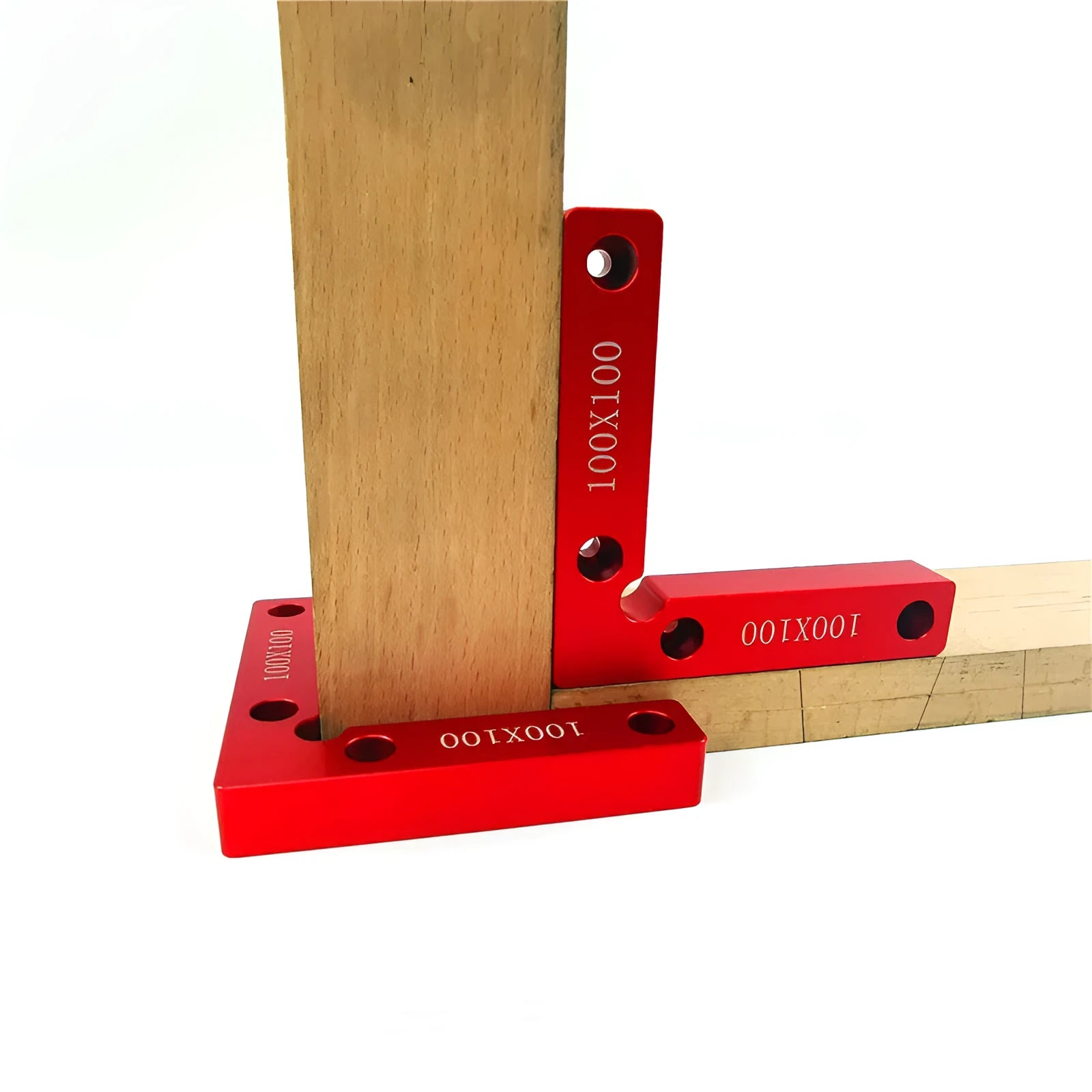 Machined aluminium right angle positioning block with measurement scales for woodworking jigs.