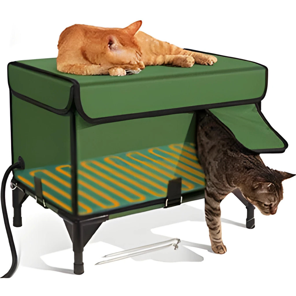 Green foldable cat cage with cloth construction for outdoor use as delivery room or pet shelter
