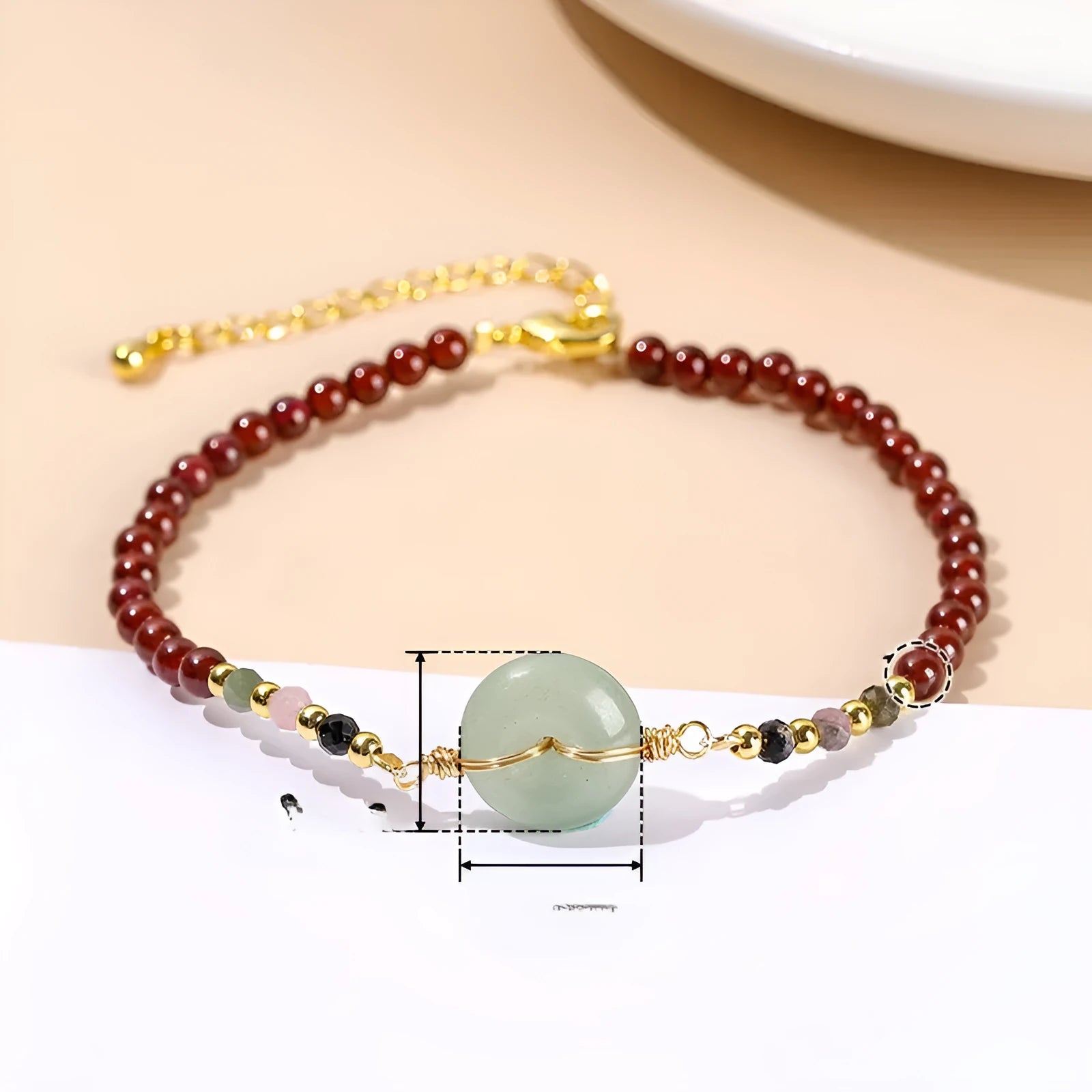 Crystal agate bracelet with round beads and garnet safety buckle in new Chinese design