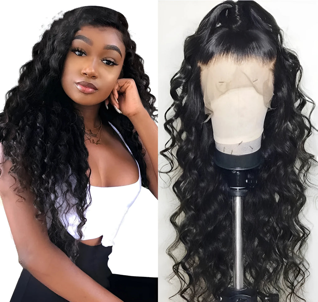 Black front lace chemical fibre small curly wig with adjustable buckles and clips, 18 inches