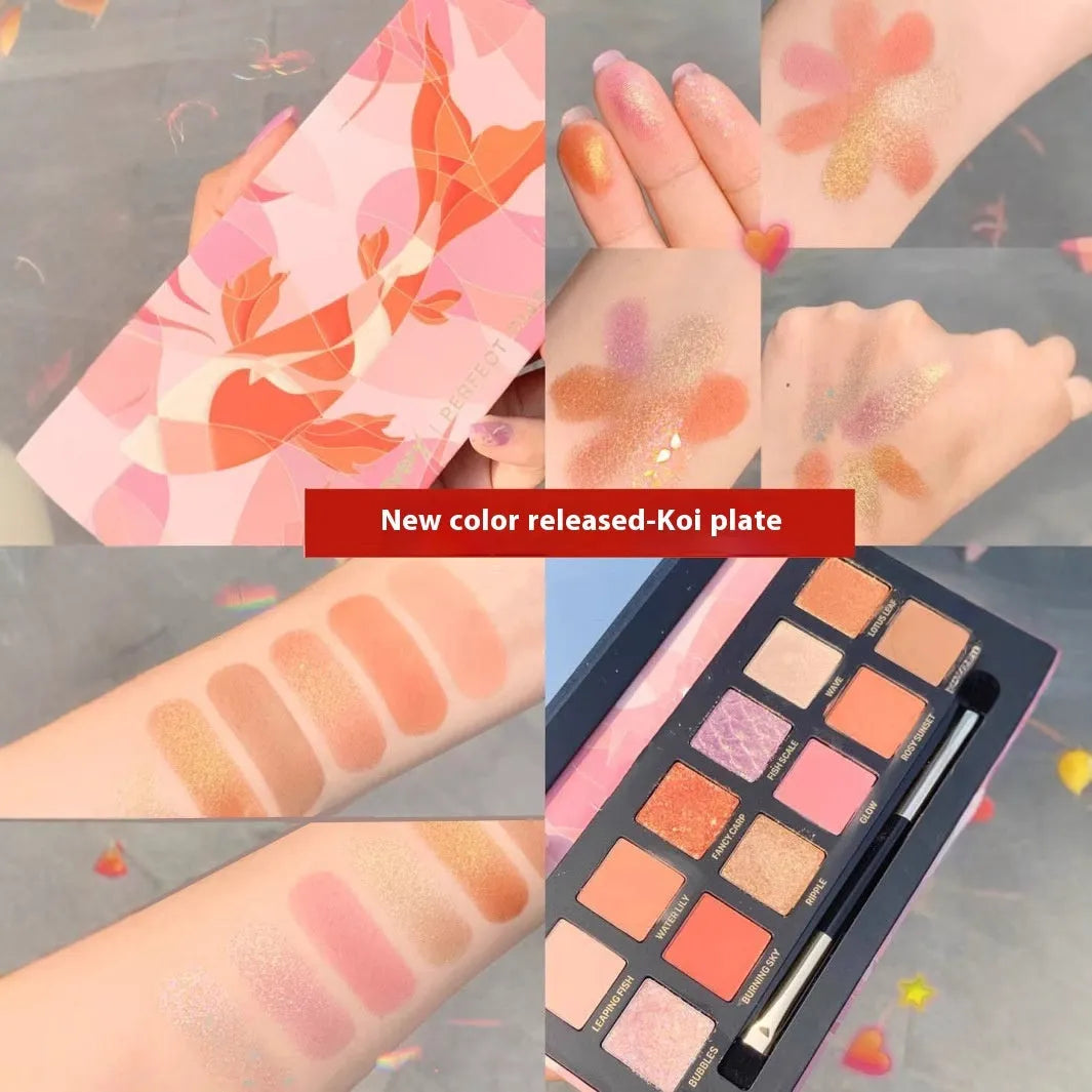 Explorer animal theme eyeshadow palette showing twelve colours across nine named plates.