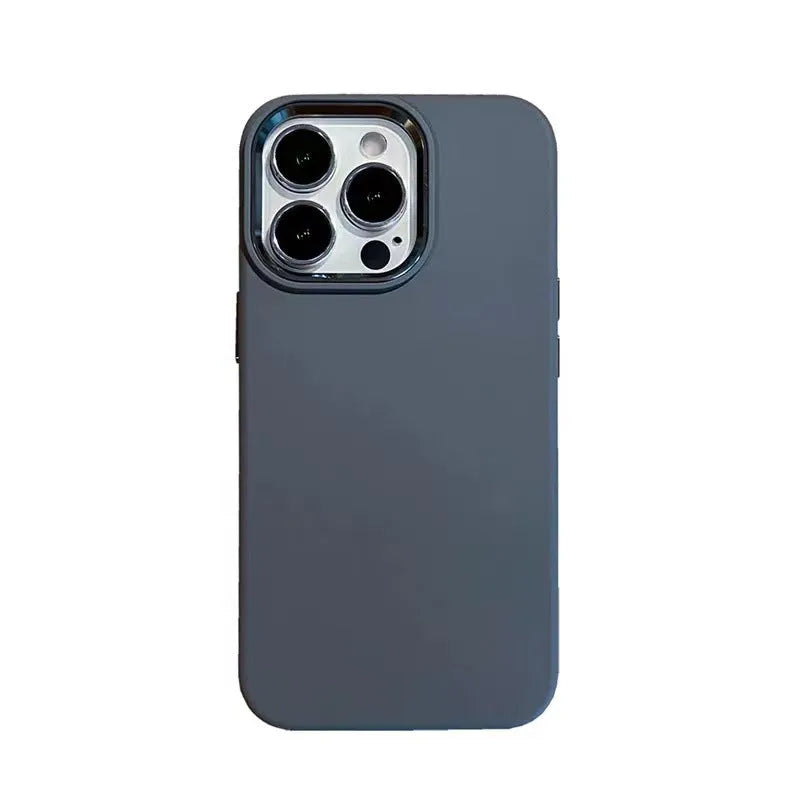 Full-cover liquid silicone metal phone case in Antique White for iPhone 14 Pro Max