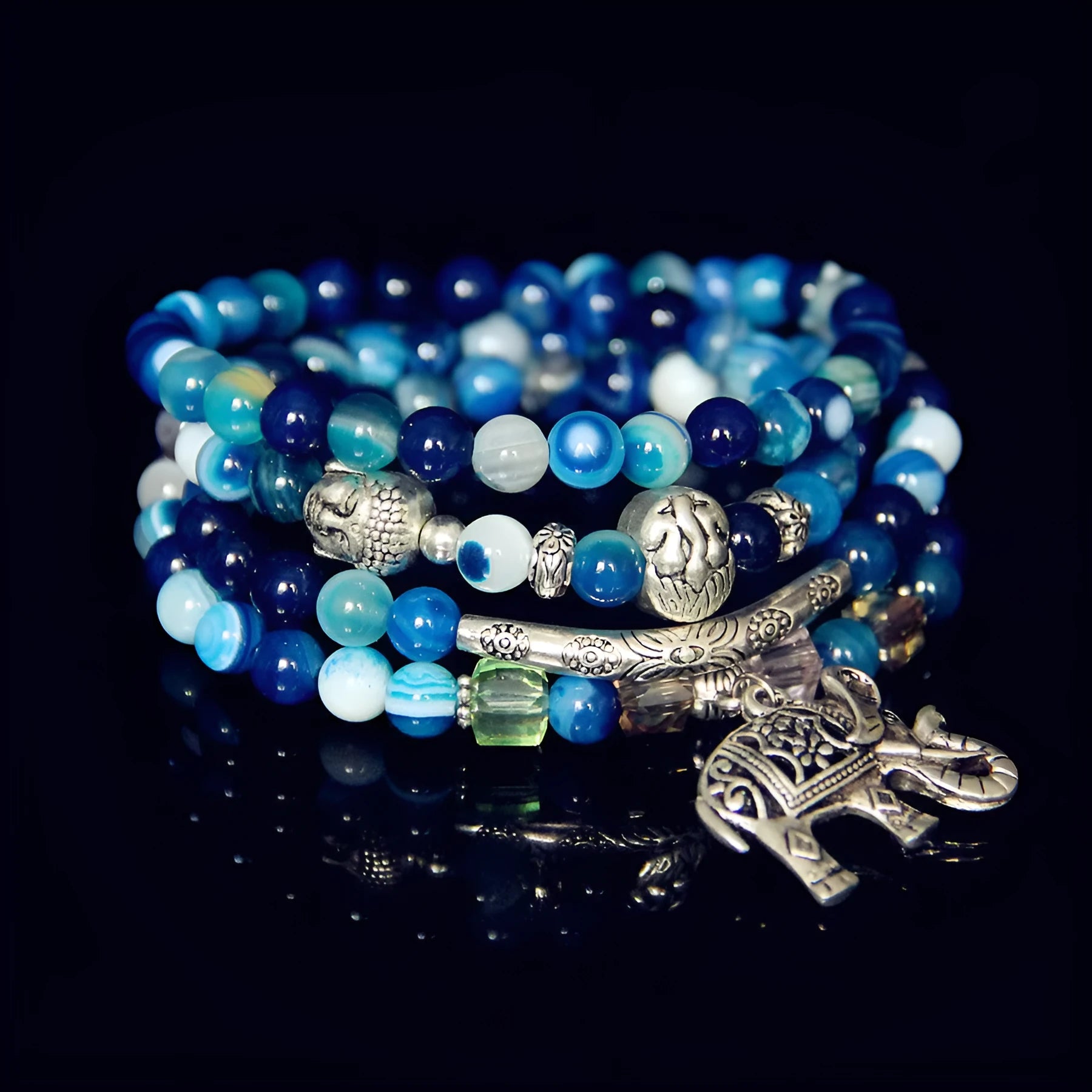 Multi-layer natural agate crystal bracelet with 6mm beads in women's design